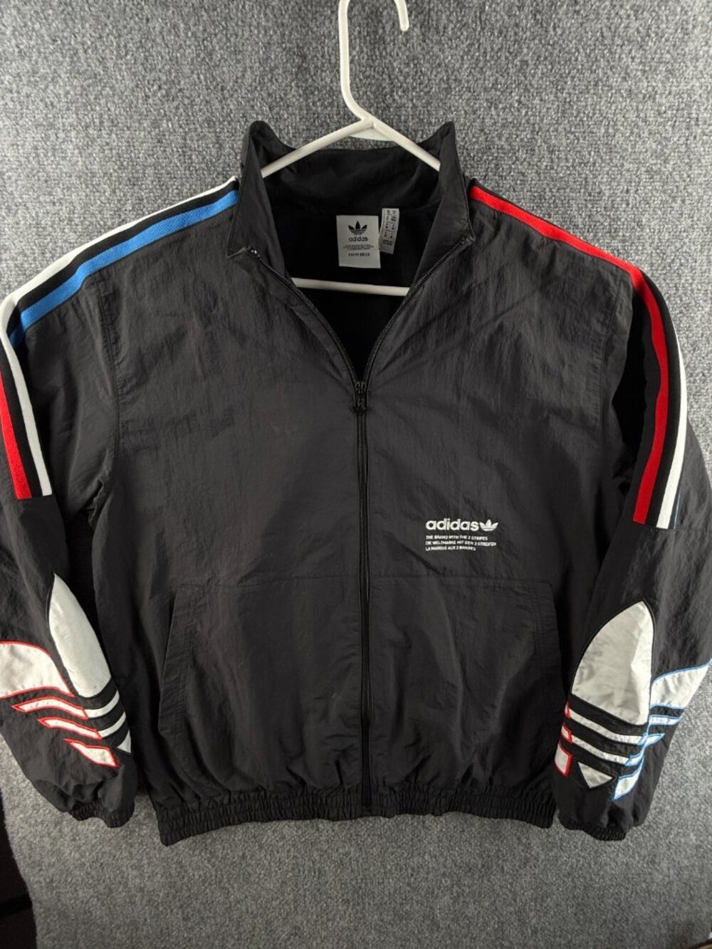Adidas Nylon Track Jacket Chest Logo Black Full Zip Medium Men Primegreen Stripe
